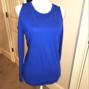 Michael Kors Royal Blue Cold Shoulder Long Sleeve cut-out shirt